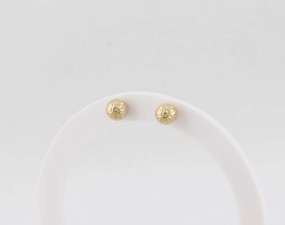 14k Yellow Gold 6.5mm Diamond Cut Textured Ball Bead Earrings Studs 1/4" - Picture 6 of 8